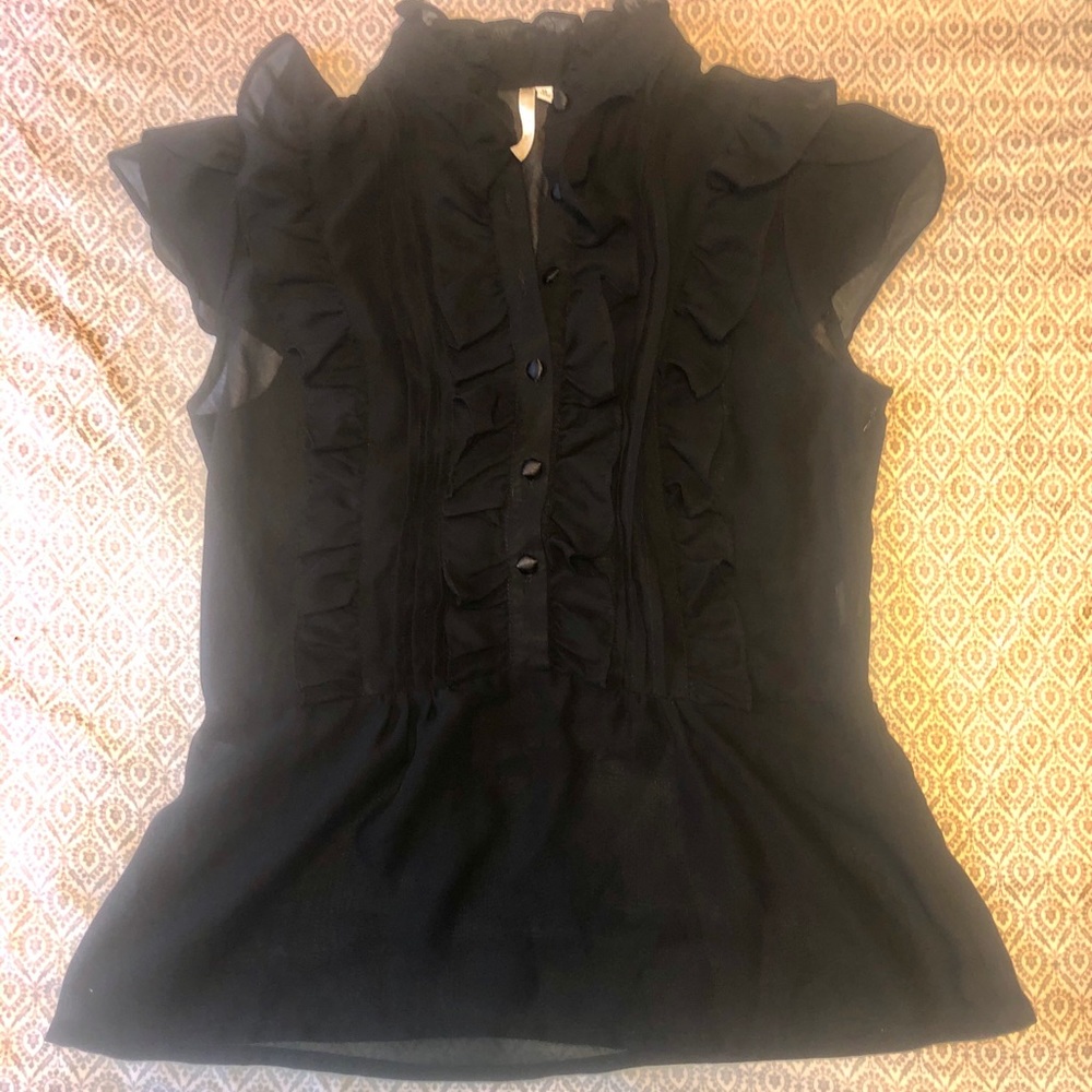 Cecico sheer ruffled short sleeve work blouse
